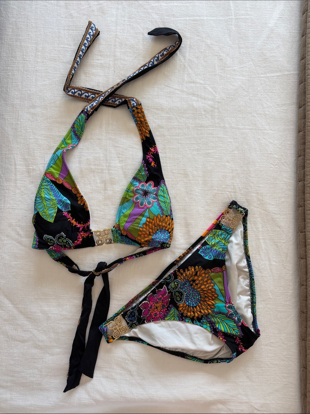 Trina Turk Black Multicolor Floral Halter Bikini